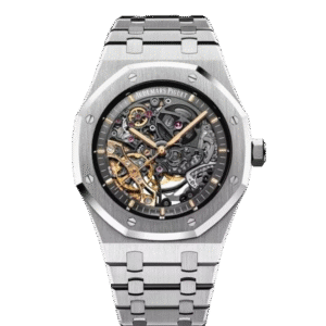 AUDEMARS PIGUET ROYAL OAK DOUBLE BALANCE WHEEL SKELETON SILVER (BLACK DIAL)
