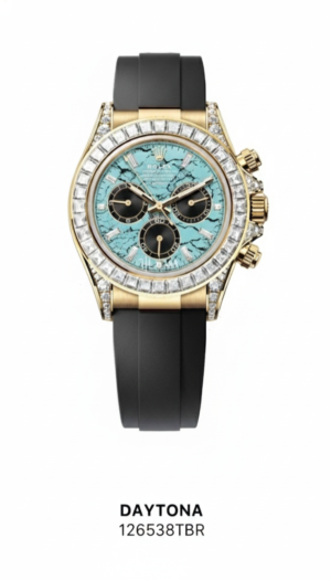 ROLEX DAYTONA YELLOW GOLD TURQUOISE DIAMOND DIAL & BEZEL OYSTERFLEX STRAP (OFF CATALOUGE)